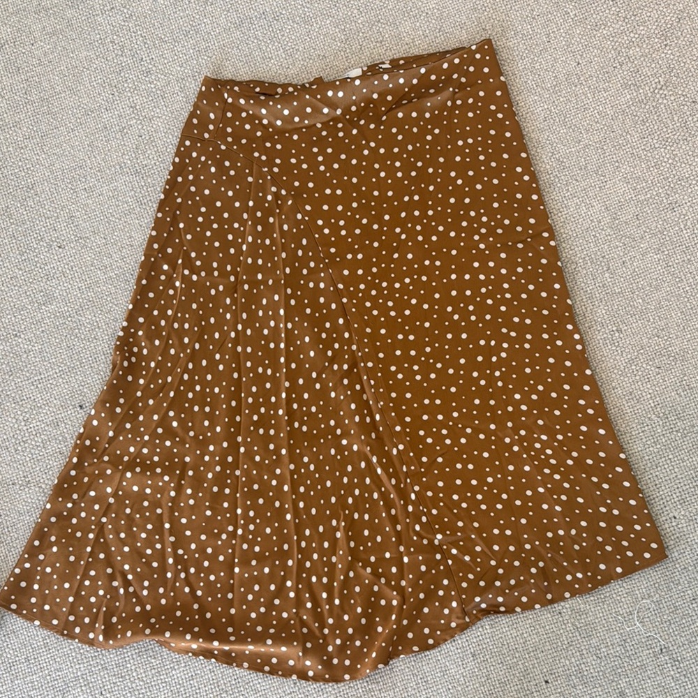 Vince Brown Tan Asymmetrical A-Line Midi Skirt